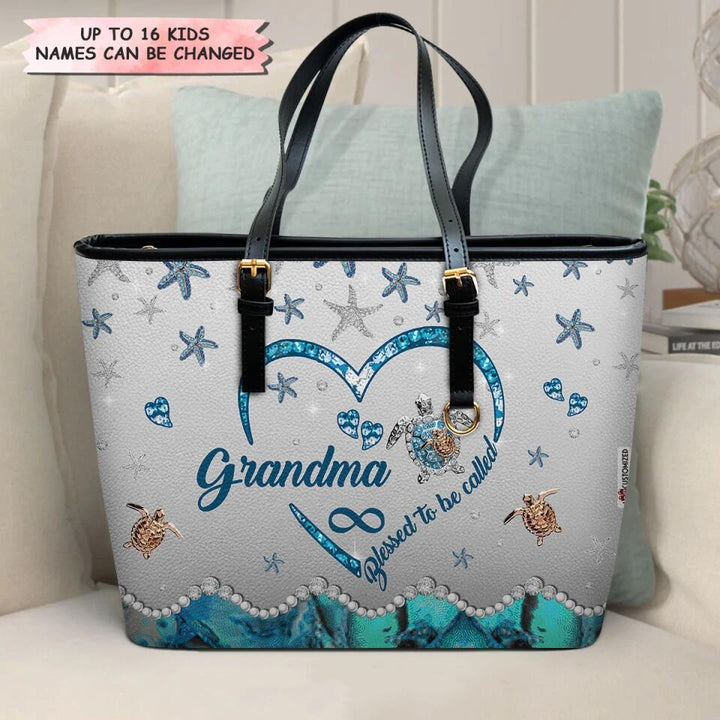 Personalized Leather Bucket Bag - Gift For Grandma - Blessed To Be Called Grandma ARND005