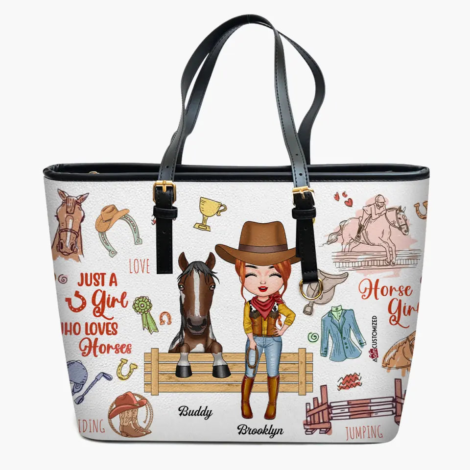 Personalized Leather Bucket Bag - Gift For Horse Lover - Just A Girl Who Loves Horse ARND037