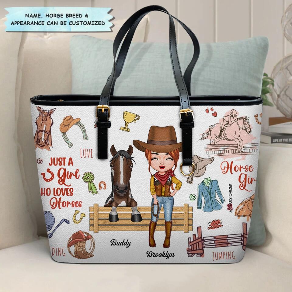 Personalized Leather Bucket Bag - Gift For Horse Lover - Just A Girl Who Loves Horse ARND037