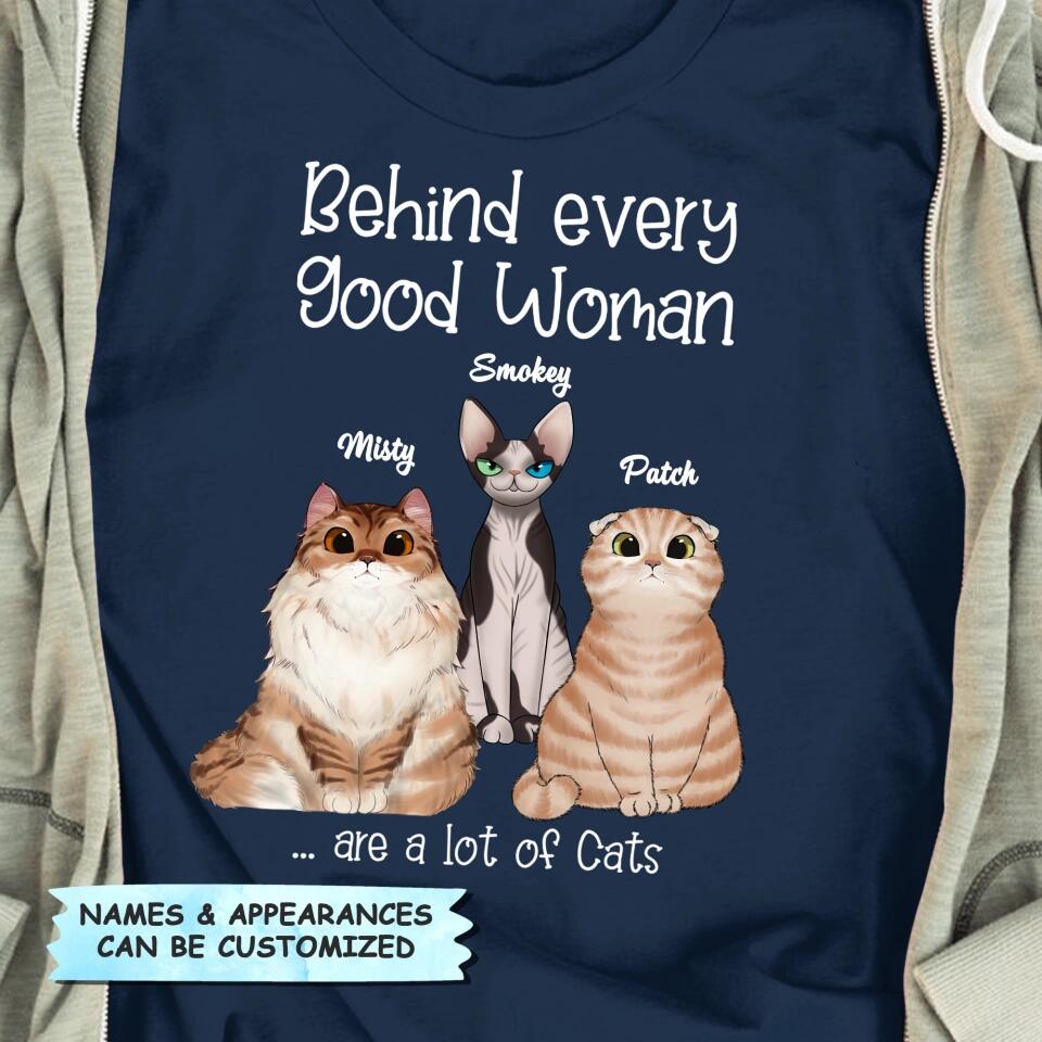 Personalized T-shirt - Gift For Cat Lover - Behind Every Good Woman ARND0014