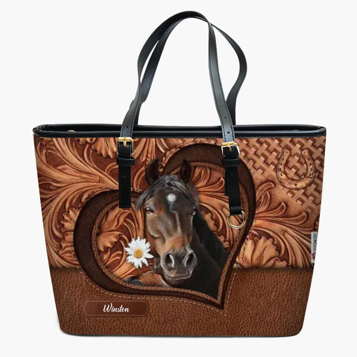 Personalized Leather Bucket Bag - Gift For Horse Lover - Horse Mom ARND0014
