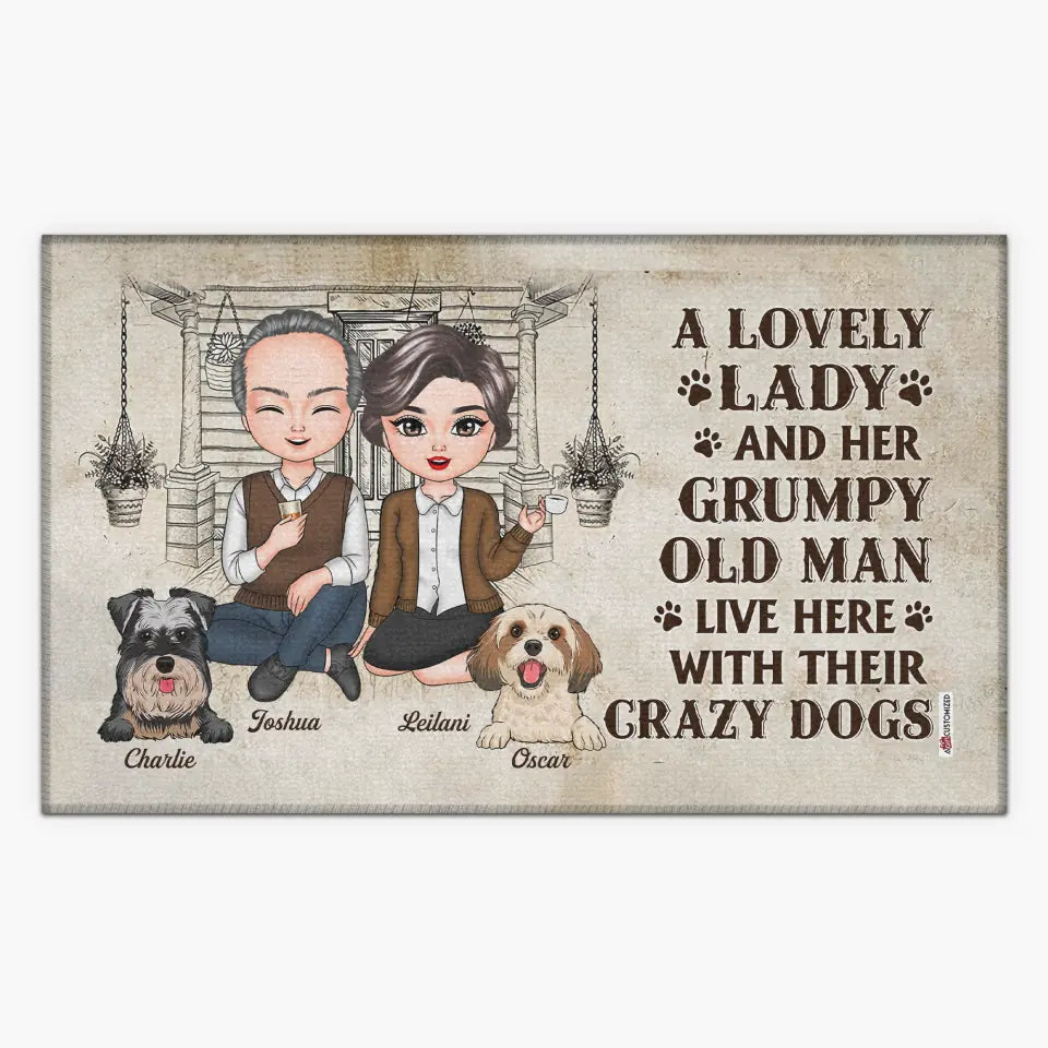 Personalized Doormat - Gift For Couple - A Lovely Lady And A Grumpy Old Man Live Here ARND0014