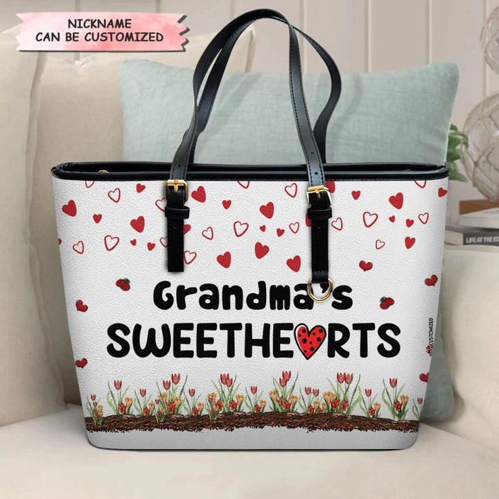Personalized Leather Bucket Bag - Gift For Mom & Grandma - Grandma's Sweethearts ARND018