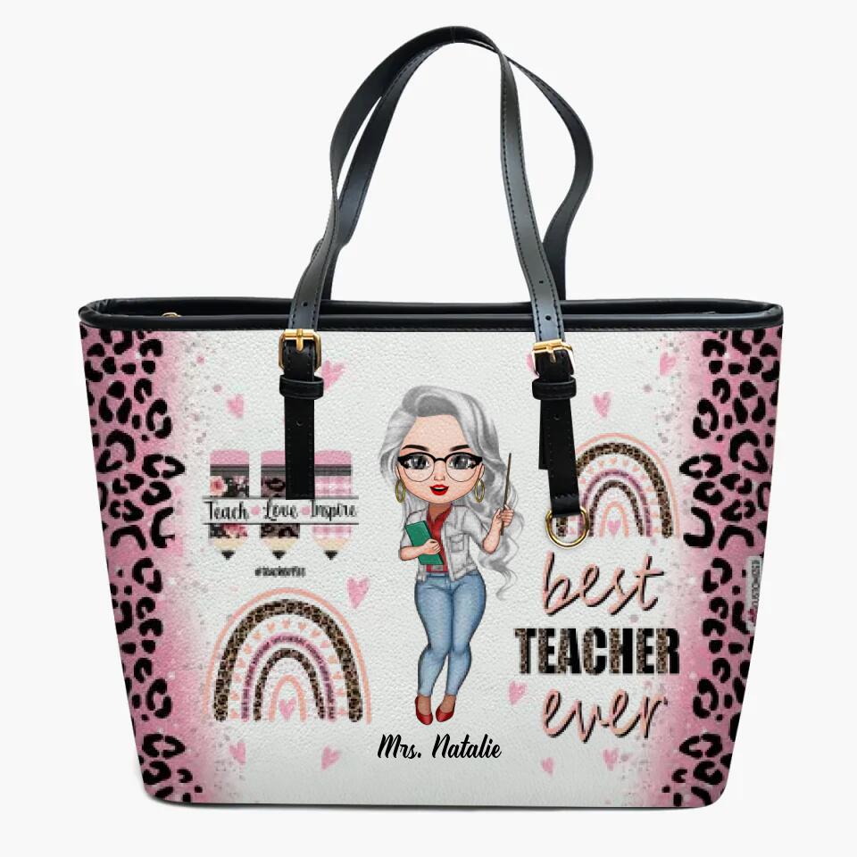 Personalized Leather Bucket Bag - Gift For Teacher - Best Teacher Ever ARND037