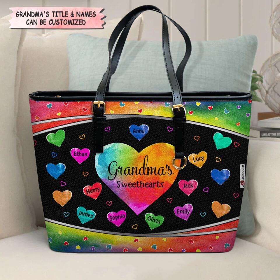 Personalized Leather Bucket Bag - Gift For Grandma - Grandma's Sweethearts ARND005