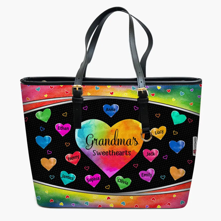 Personalized Leather Bucket Bag - Gift For Grandma - Grandma's Sweethearts ARND005
