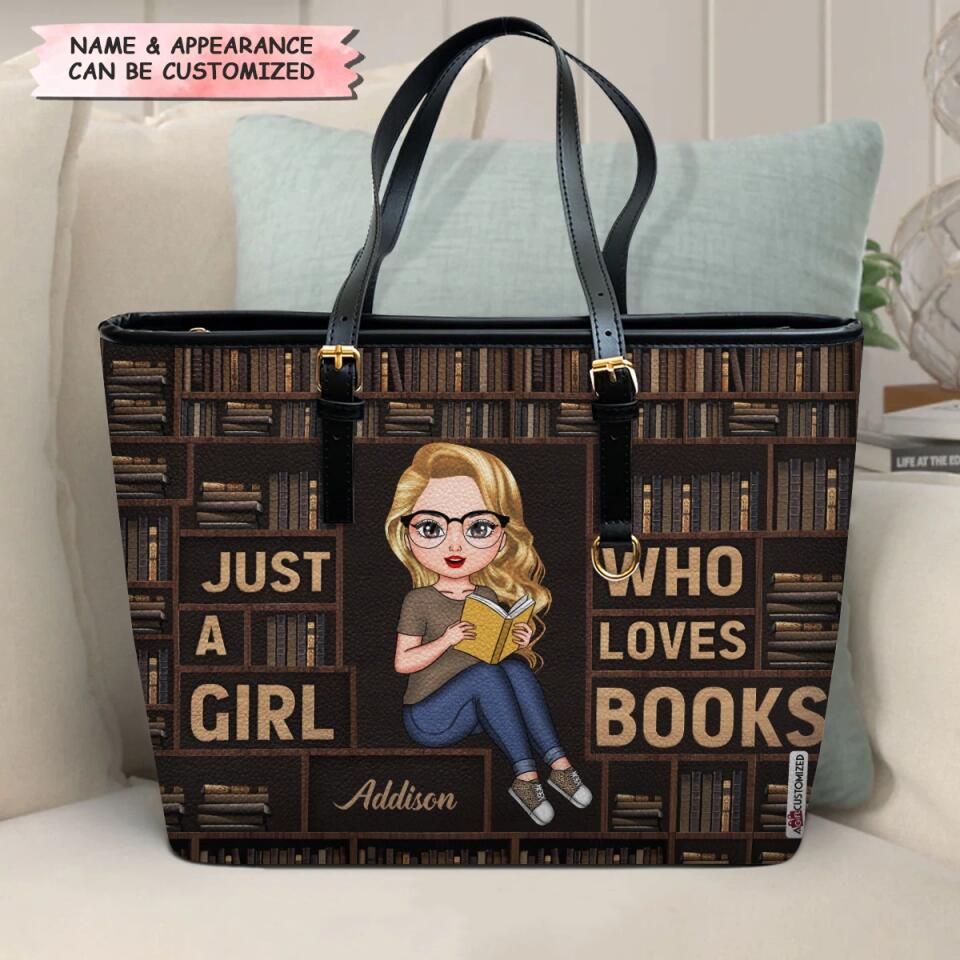 Personalized Leather Bucket Bag - Gift For Reading Lover - Just A Girl Who Loves Books ARND005