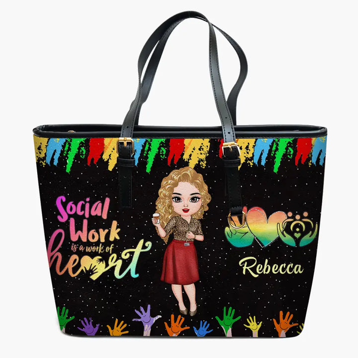 Personalized Leather Bucket Bag - Gift For Social Worker - Social Work Is A Work Of Heart ARND018