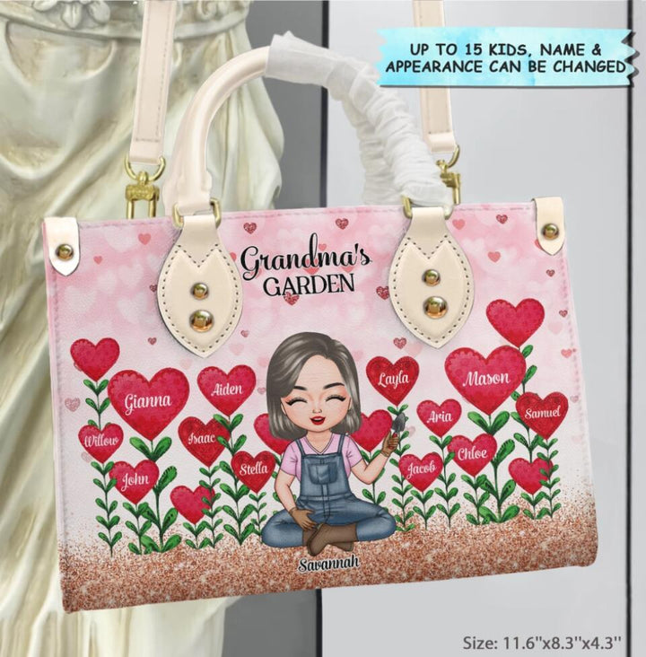 Personalized Leather Bag - Gift For Grandma - Grandma's Garden Loads Of Sweet Heart Kids ARND037