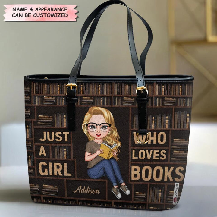 Personalized Leather Bucket Bag - Gift For Reading Lover - Just A Girl Who Loves Books ARND005