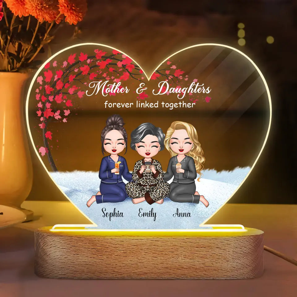 Personalized Acrylic LED Night Light - Mother's Day Gift For Mom, Grandma - Mother And Daughter Forever Linked Together ARND036