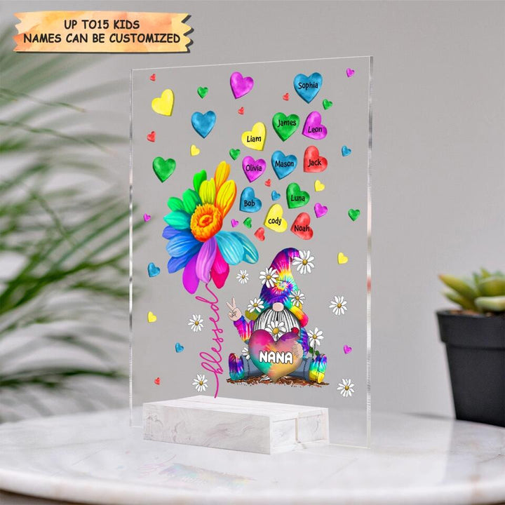 Personalized Acrylic Plaque - Gift For Grandma - Colorful Flower Gnome Nana ARND037