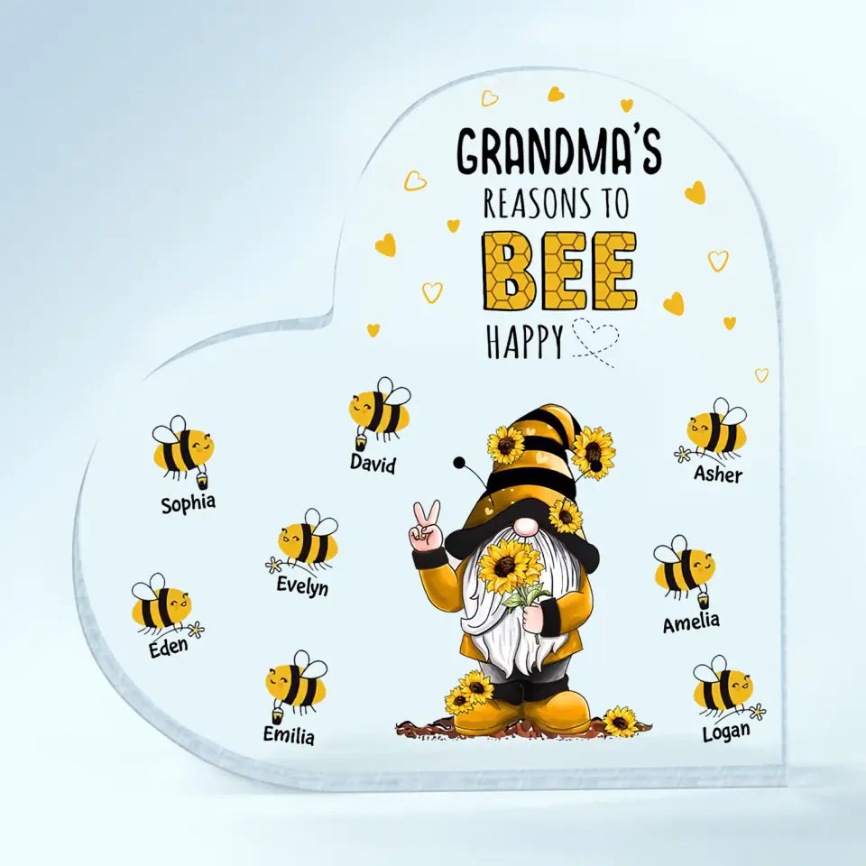 Personalized Heart-shaped Acrylic Plaque - Gift For Grandma - Grandma's Reasons To Bee Happy ARND036