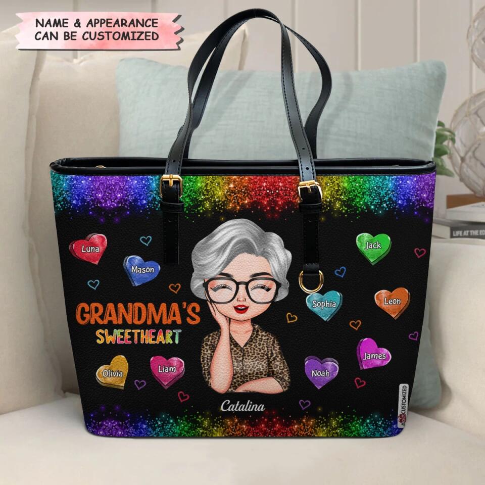 Personalized Leather Bucket Bag - Gift For Grandma - Colorful Grandma's Sweethearts ARND037