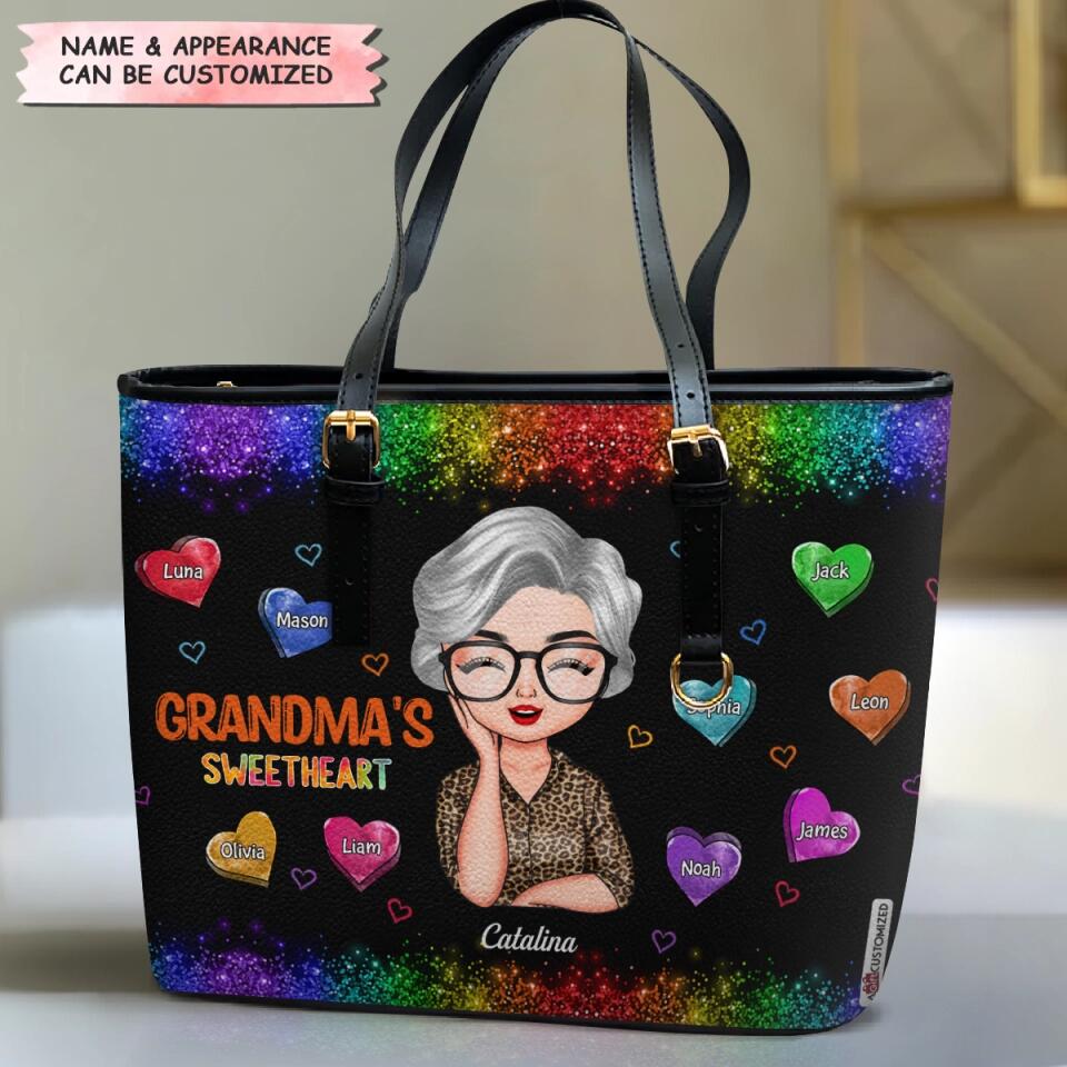 Personalized Leather Bucket Bag - Gift For Grandma - Colorful Grandma's Sweethearts ARND037