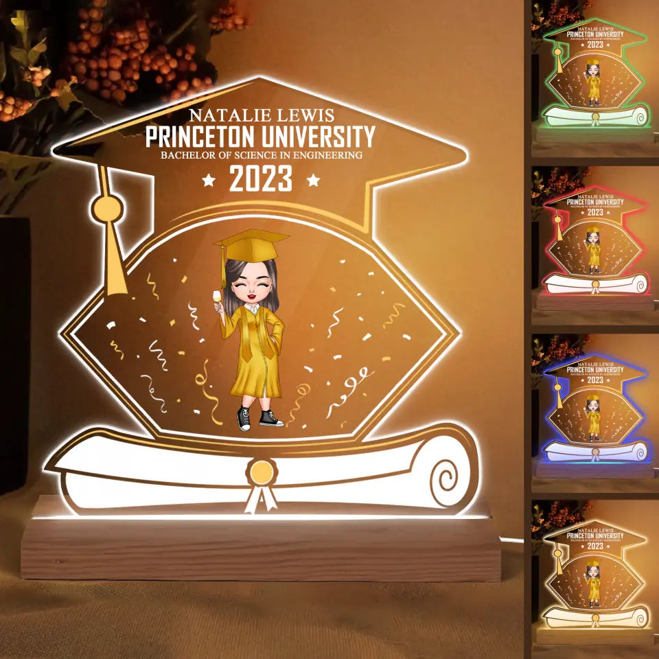 Personalized 3D LED Light Wooden Base - Gift For Family Member - Graduate Girl ARND036