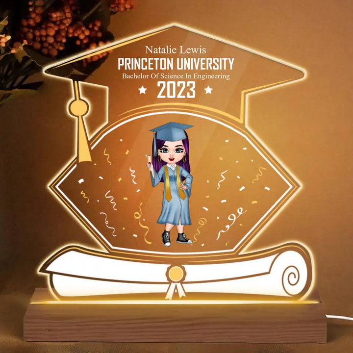 Personalized 3D LED Light Wooden Base - Gift For Family Member - Graduate Girl ARND036