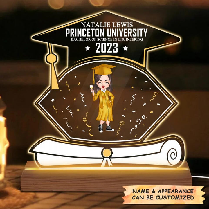 Personalized 3D LED Light Wooden Base - Gift For Family Member - Graduate Girl ARND036