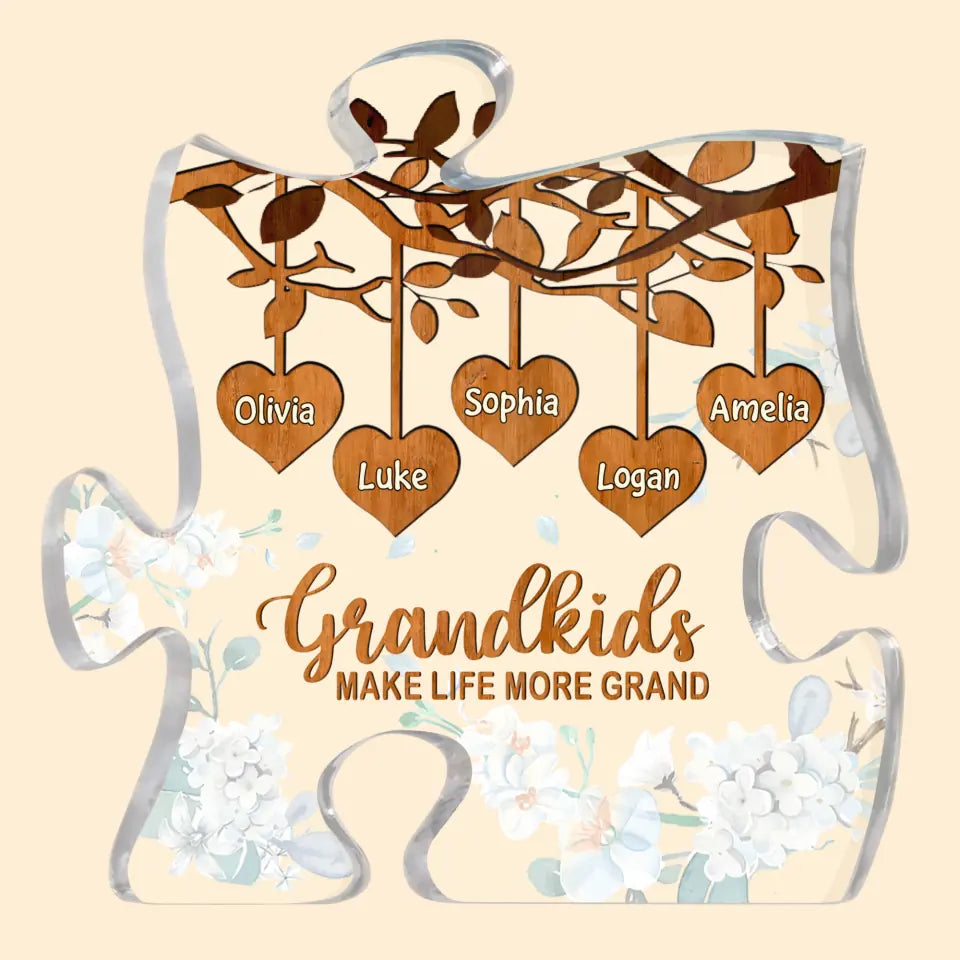 Personalized Puzzle Acrylic Plaque - Gift For Grandma - Grandkids Make Life More Grand ARND0014