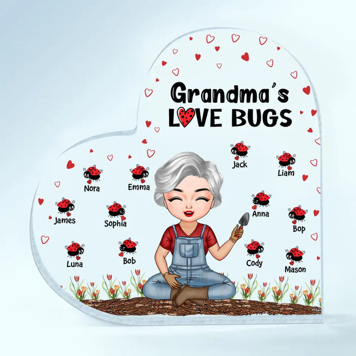 Personalized Heart-shaped Acrylic Plaque - Gift For Grandma - Grandma's Love Bugs ARND0014