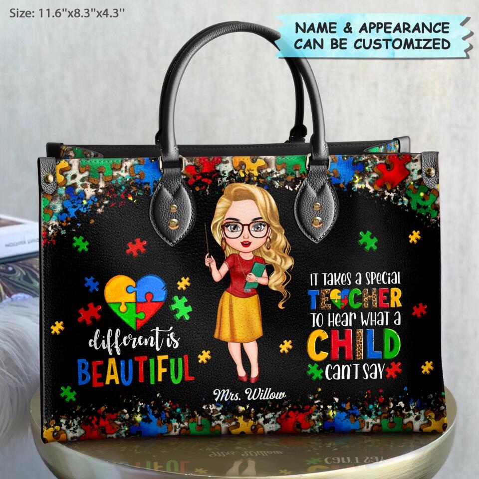 Personalized Leather Bag - Gift For AU Teacher - Different Is Beautiful ARND0014