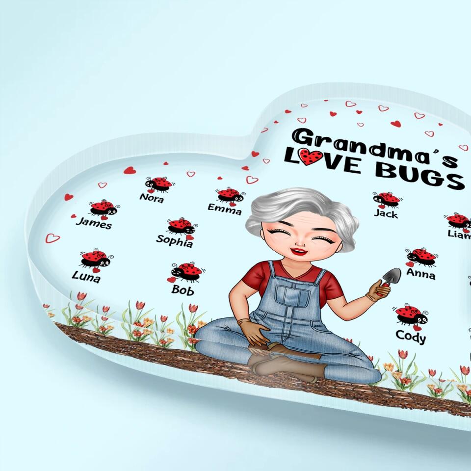 Personalized Heart-shaped Acrylic Plaque - Gift For Grandma - Grandma's Love Bugs ARND0014