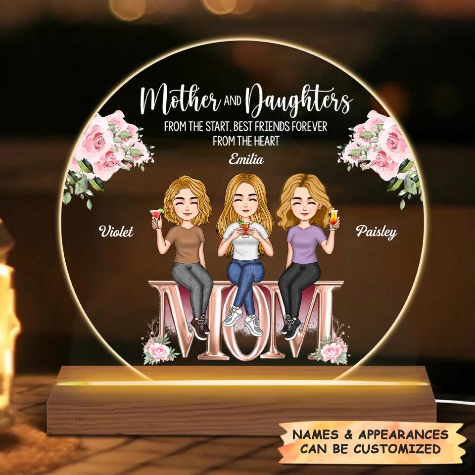 Personalized 3D LED Light Wooden Base - Gift For Family - Mother And Daughters ARND005