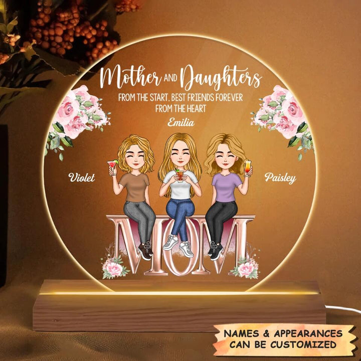 Personalized 3D LED Light Wooden Base - Gift For Family - Mother And Daughters ARND005