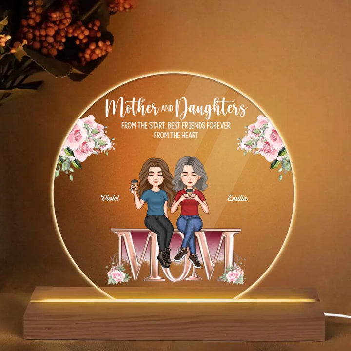 Personalized 3D LED Light Wooden Base - Gift For Family - Mother And Daughters ARND005