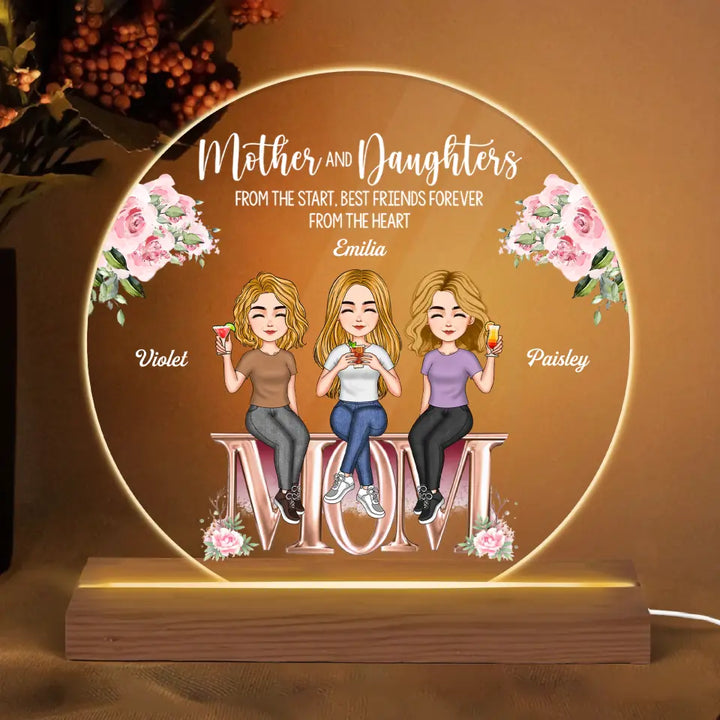 Personalized 3D LED Light Wooden Base - Gift For Family - Mother And Daughters ARND005