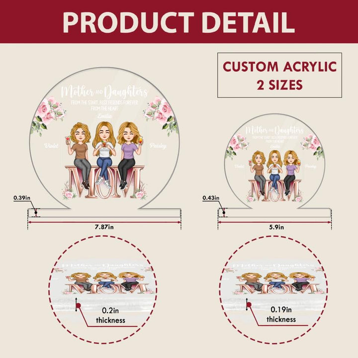 Personalized 3D LED Light Wooden Base - Gift For Family - Mother And Daughters ARND005