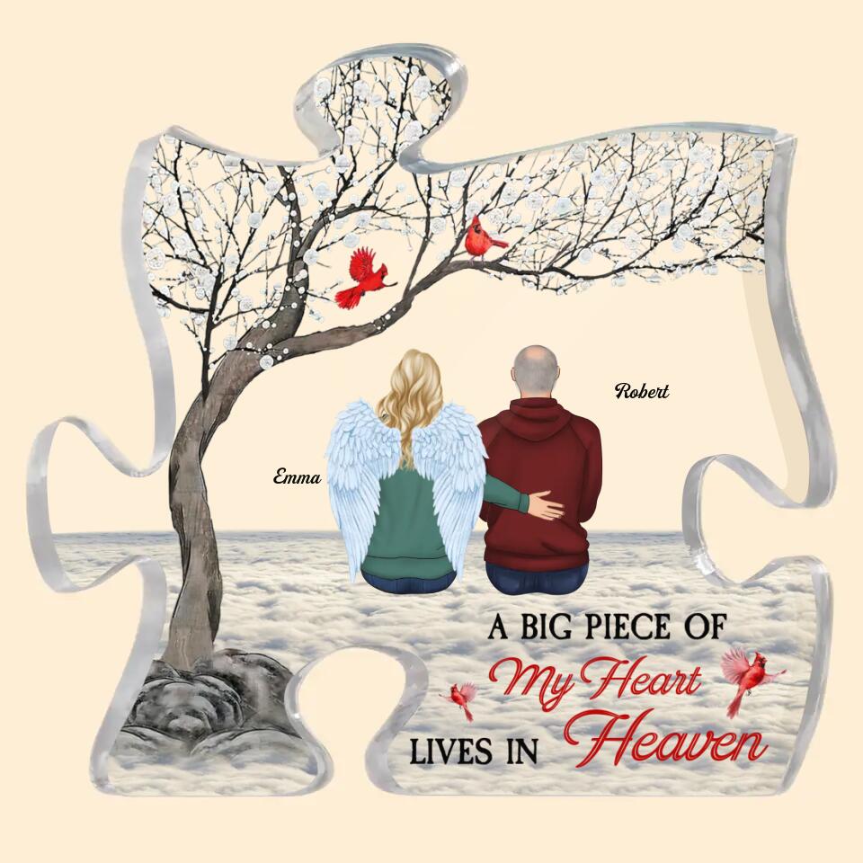 Personalized Puzzle Acrylic Plaque - Gift For Family - A Big Piece Of My Heart Lives In Heaven ARND018