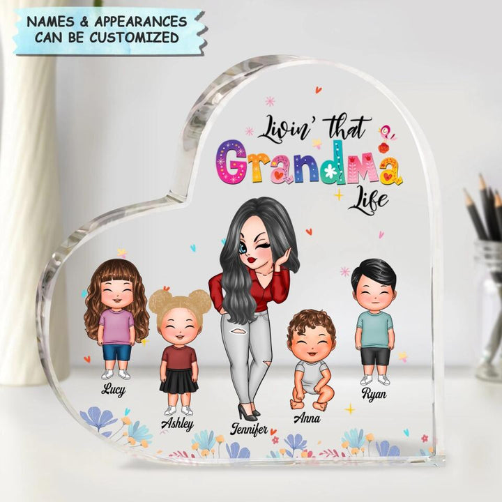 Personalized Heart-shaped Acrylic Plaque - Gift For Grandma - Living That Grandma Life ARND018