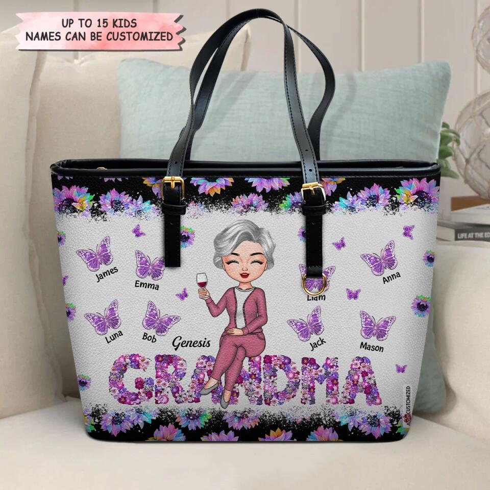 Personalized Leather Bucket Bag - Gift For Grandma - I Love Being A Grandma ARND037