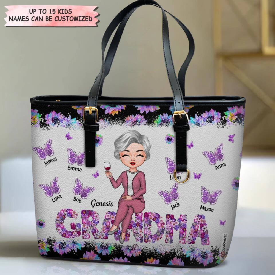 Personalized Leather Bucket Bag - Gift For Grandma - I Love Being A Grandma ARND037