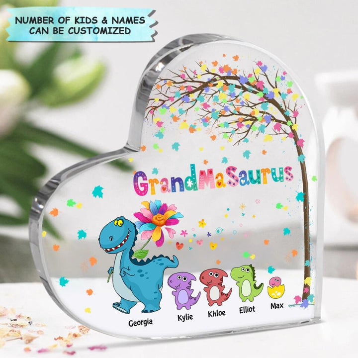 Personalized Heart-shaped Acrylic Plaque - Gift For Grandma - Grandmasaurus ARND037