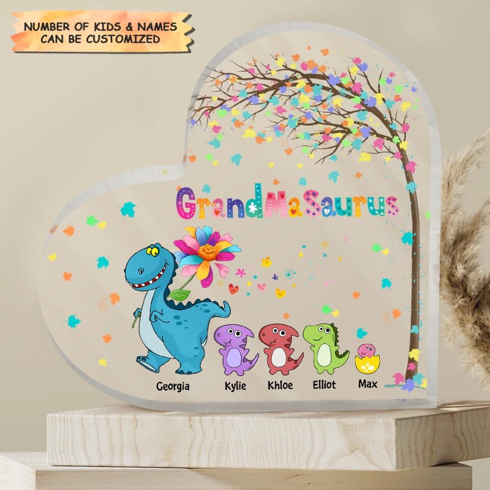 Personalized Heart-shaped Acrylic Plaque - Gift For Grandma - Grandmasaurus ARND037