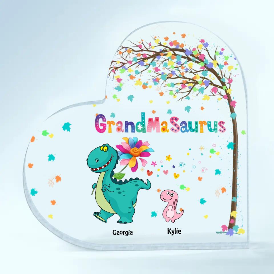 Personalized Heart-shaped Acrylic Plaque - Gift For Grandma - Grandmasaurus ARND037
