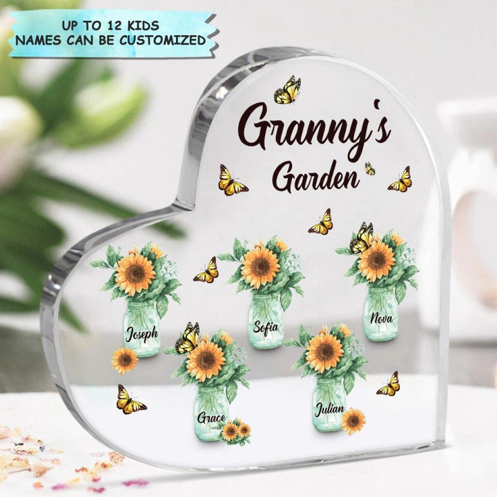 Personalized Heart-shaped Acrylic Plaque - Gift For Grandma - Granny's Garden ARND037