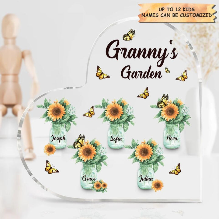 Personalized Heart-shaped Acrylic Plaque - Gift For Grandma - Granny's Garden ARND037