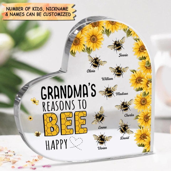 Personalized Heart-shaped Acrylic Plaque - Gift For Mom & Grandma - Grandma's Reasons To Bee Happy ARND018