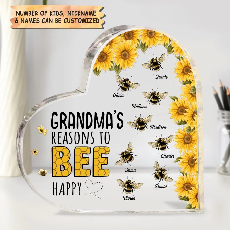 Personalized Heart-shaped Acrylic Plaque - Gift For Mom & Grandma - Grandma's Reasons To Bee Happy ARND018