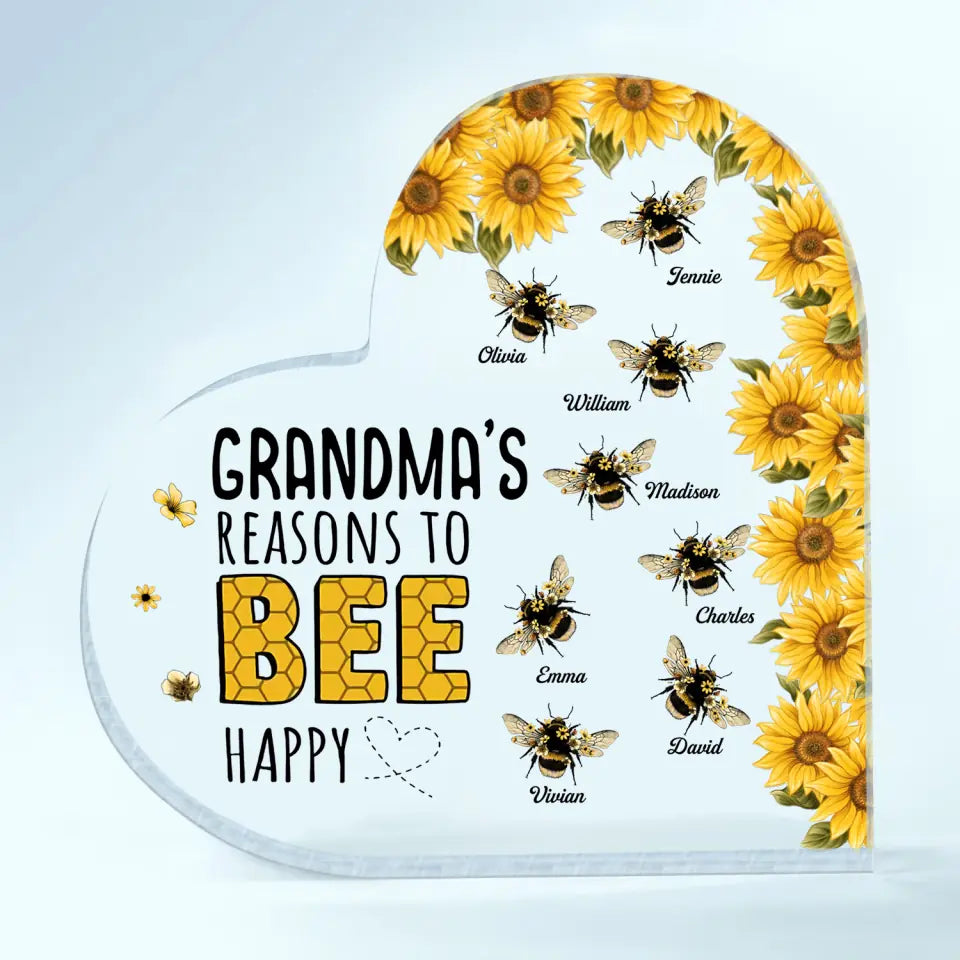 Personalized Heart-shaped Acrylic Plaque - Gift For Mom & Grandma - Grandma's Reasons To Bee Happy ARND018