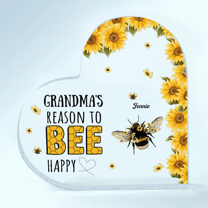 Personalized Heart-shaped Acrylic Plaque - Gift For Mom & Grandma - Grandma's Reasons To Bee Happy ARND018