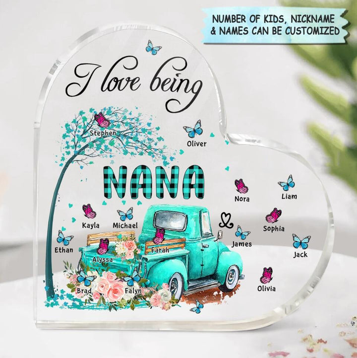 Personalized Heart-shaped Acrylic Plaque - Gift For Grandma - I Love Being Grandma ARND018