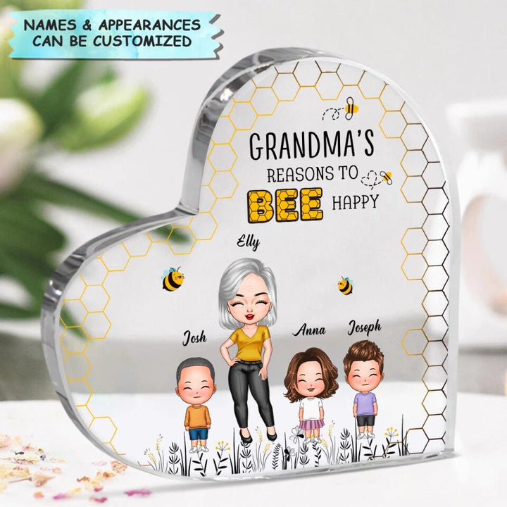 Personalized Heart-shaped Acrylic Plaque - Gift For Grandma - Reasons To Bee Happy ARND0014