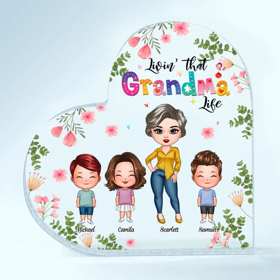 Personalized Heart-shaped Acrylic Plaque - Gift For Grandma - Living That Grandma Life ARND0014