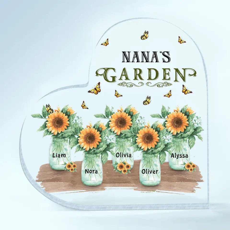 Personalized Heart-shaped Acrylic Plaque - Gift For Grandma - Grandma's Garden ARND036