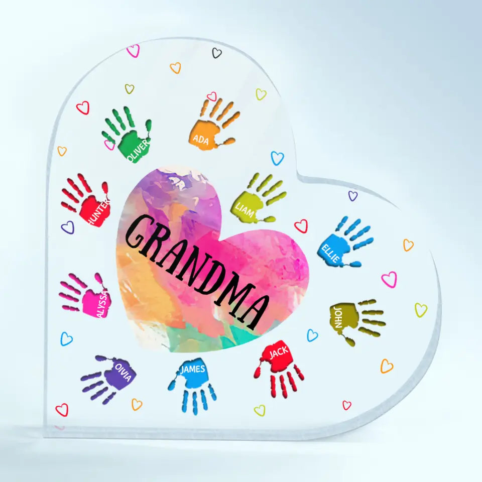 Personalized Heart-shaped Acrylic Plaque - Gift For Mom & Grandma - Grandma Colorful Heart ARND005