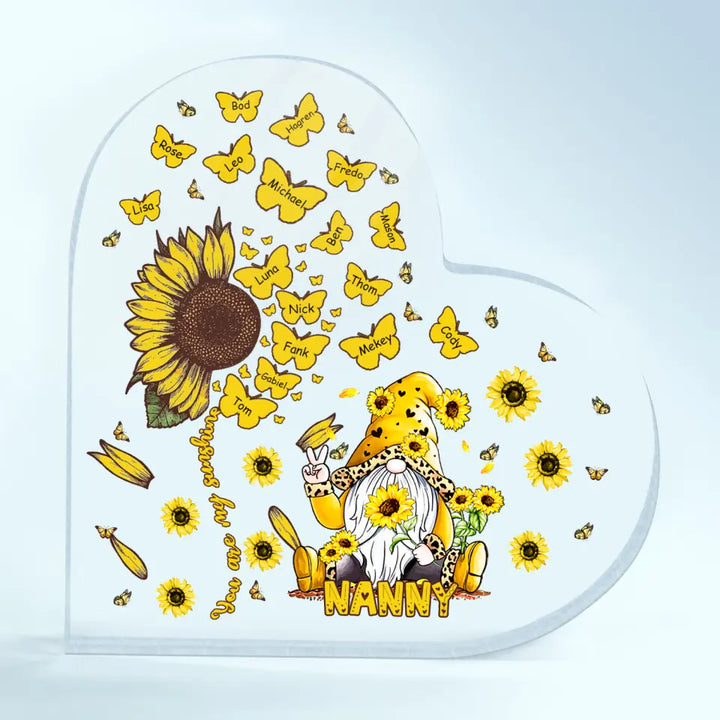 Personalized Heart-shaped Acrylic Plaque - Gift For Grandma - Gnome Nana Sunflower ARND037